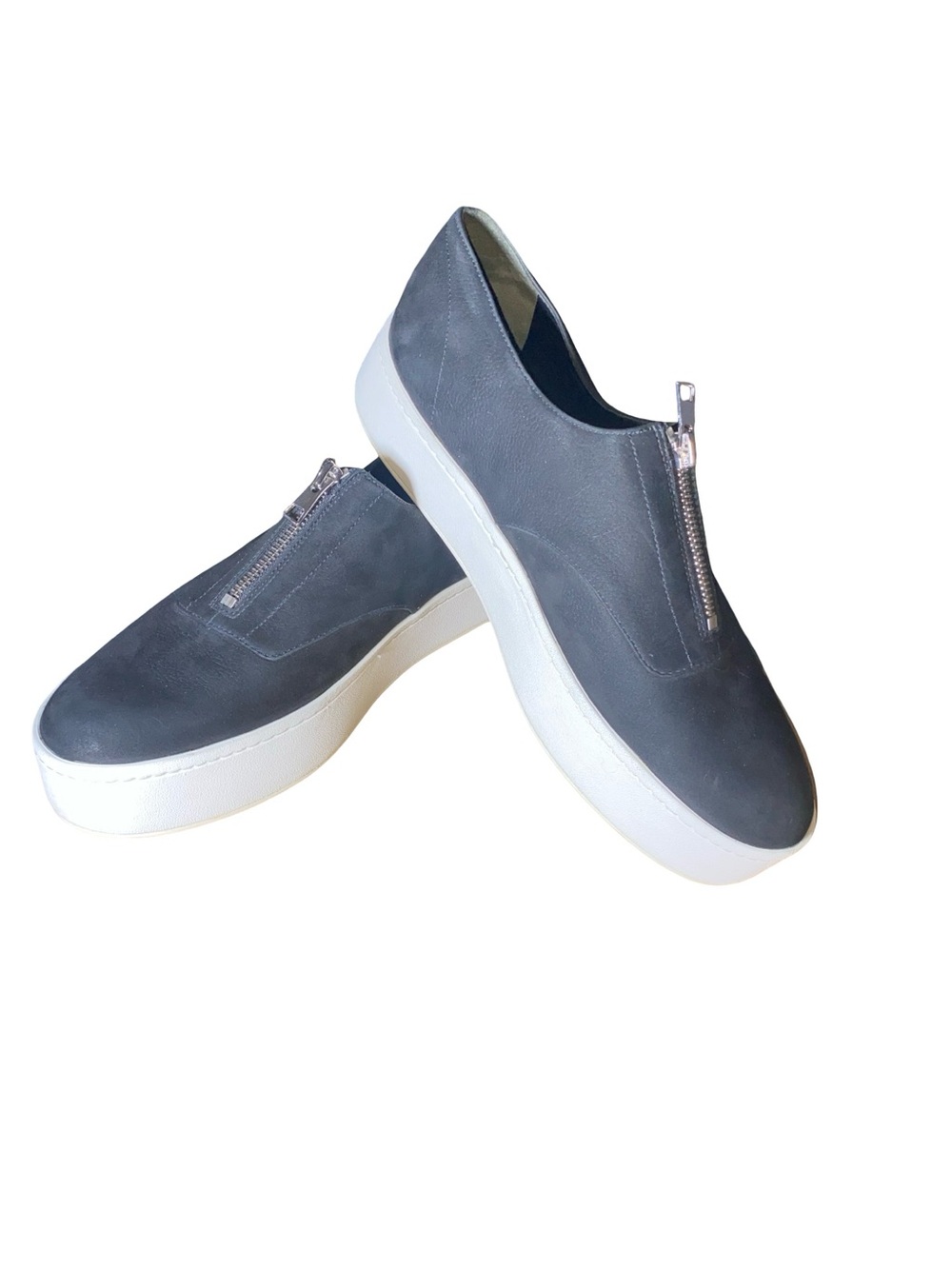 Vince Warner Black suede Leather Zip Front Platform Slip On Sneakers size 9